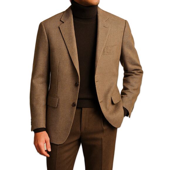 Lauren Ralph Lauren Houndstooth Silk Wool Blazer Brown Lined 2 Button Jacket 42R - Picture 12 of 12